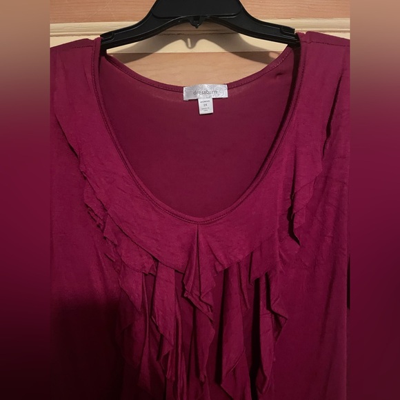 Dress Barn Red Ruffled Blouse Short Sleeves - Picture 2 of 3
